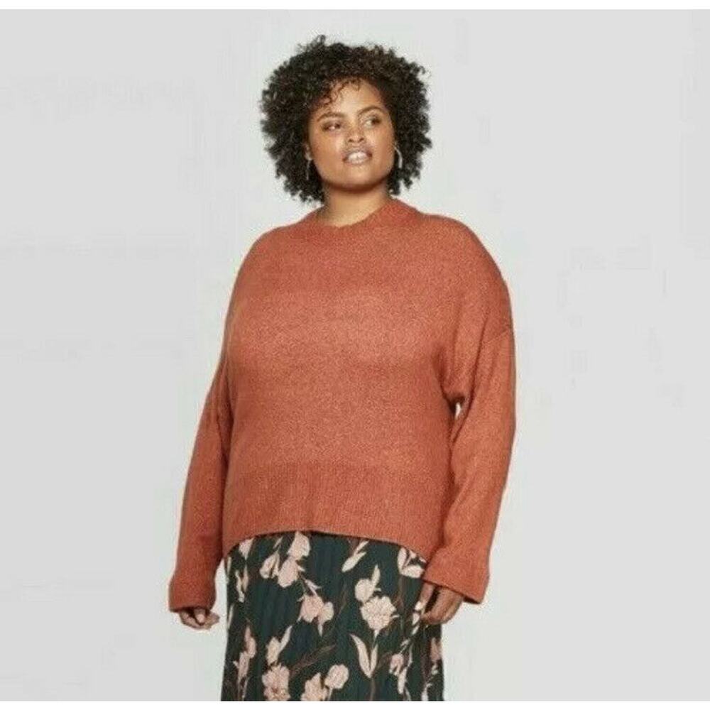 New A New Day Womans 1X Plus‎ Sweater Relaxed Fit Pullover Rust Stretch NWT